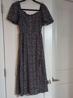 Black and White Polka Dot Midi Dress - Classic Feminine Style